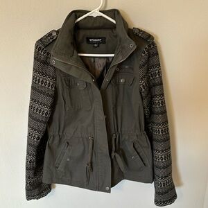 Stylish greenish-grey jacket with decorative sleeves